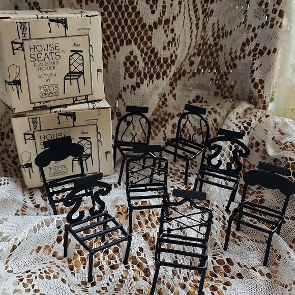 Vintage Rare Two's Company Wrought Iron Placecard Holder Chairs 2 Sets Of 4 - Picture 2 of 4
